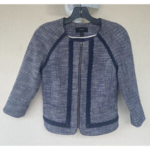 J.Crew Women’s Navy Boucle Tweed Cropped Jacket Size 2 Classic Preppy Blazer